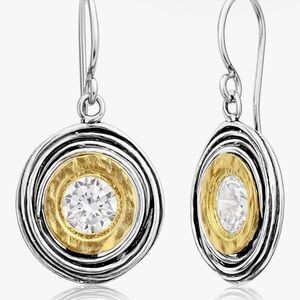 Jean Rachel Mixed Metal CZ Wire Wrap Dangle Earrings